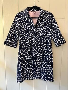 Lilly Pulitzer Cotton Giraffe Print Midi Shirtdress Vneck 3/4 Sleeves Size 4